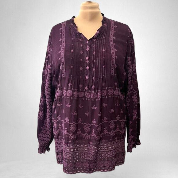 JOHNNY WAS Ciaga Tamara Embroidered Tunic Top Plum Purple, 2X - Picture 1 of 8